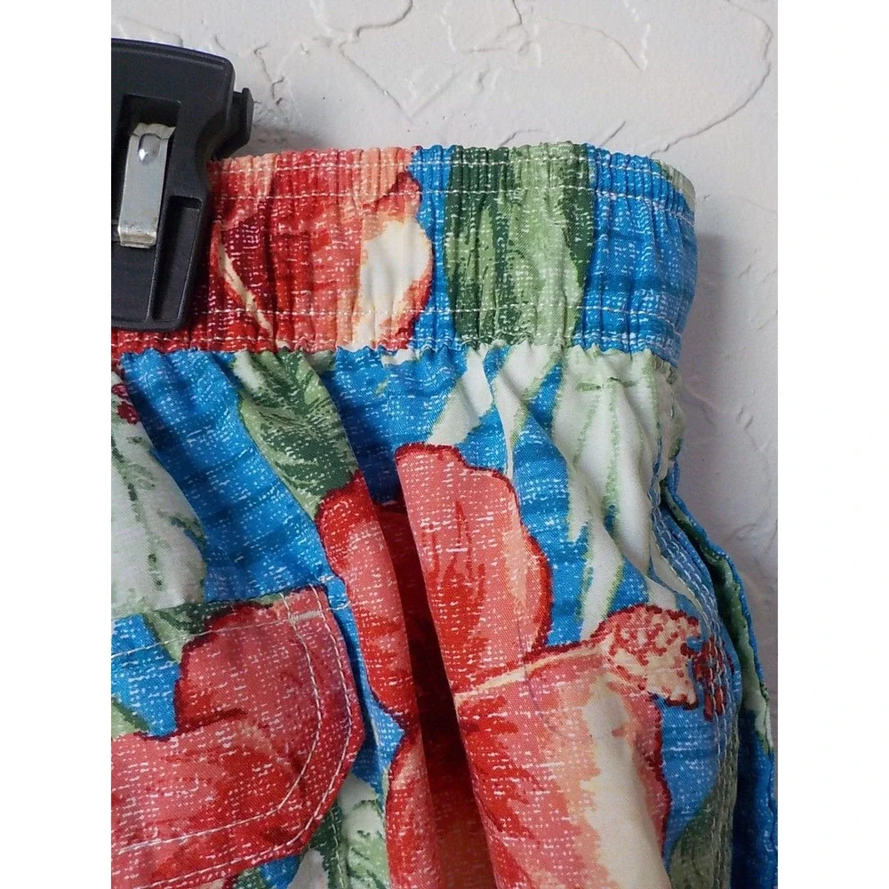 Caribbean Joe Blue Swim Shorts Trunks Men size 2X Hawaiian Floral Elastic Waist